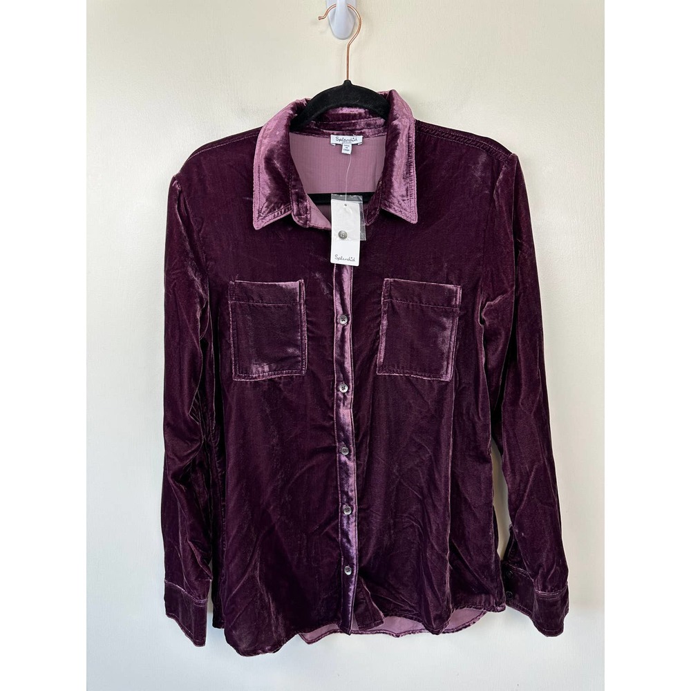 Splendid Womens Shirt Long Sleeves Button Down Velvet Aubergine Size Medium